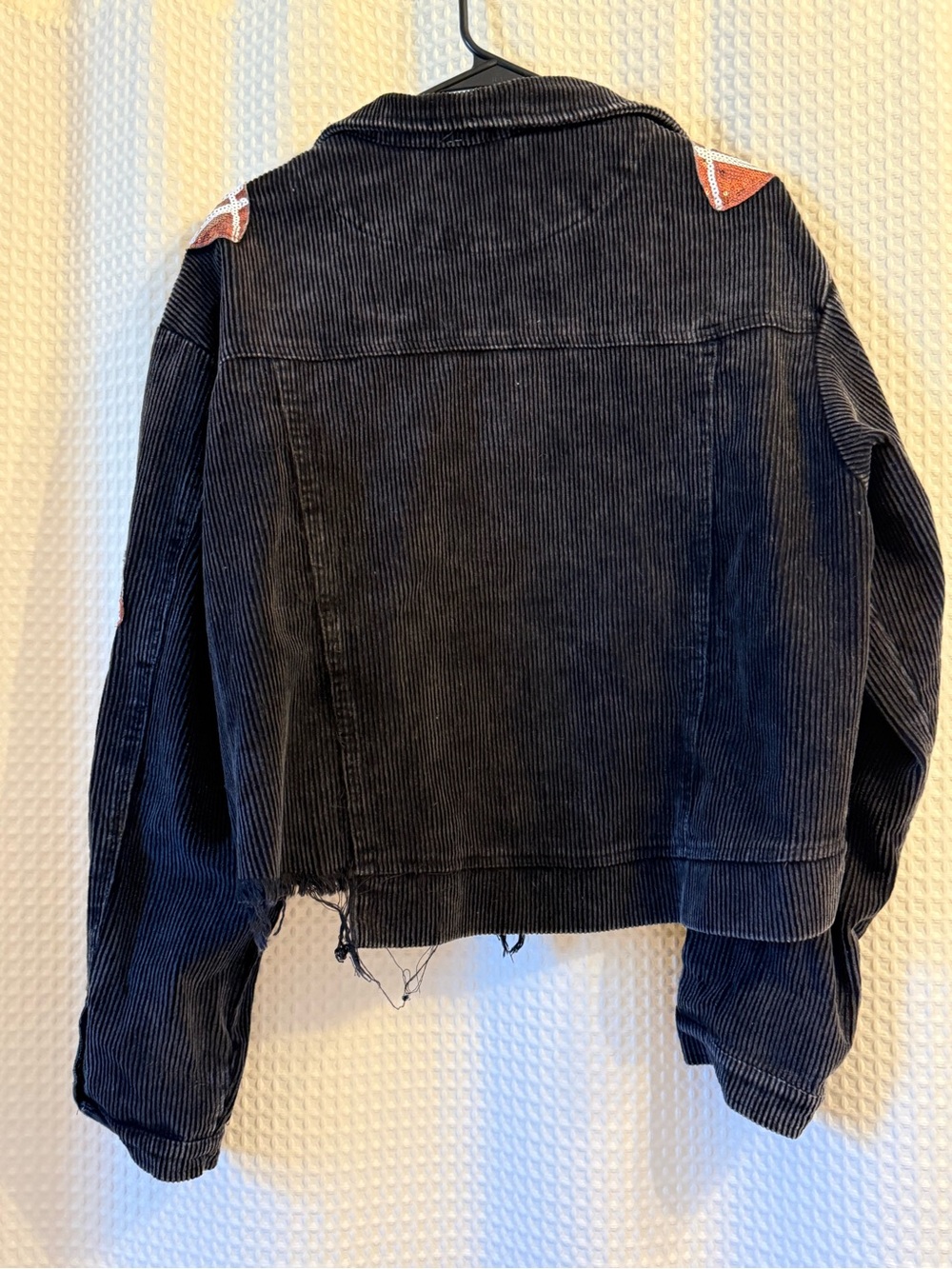 BiBi Black Corduroy Jacket with Sequin Football Appliqués - Picture 2 of 4